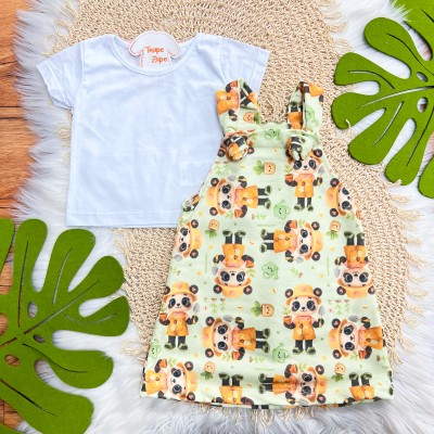 Conj. Blusa e Salopete Ursinha Chefe - Branco e Verde